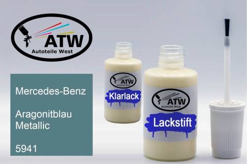 Mercedes-Benz, Aragonitblau Metallic, 5941: 20ml Lackstift + 20ml Klarlack - Set, von ATW Autoteile West.